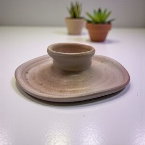 Handmade Pottery Ceramic Candle Holder with Cat Stamp – 6.75” Rustic Glazed Dish